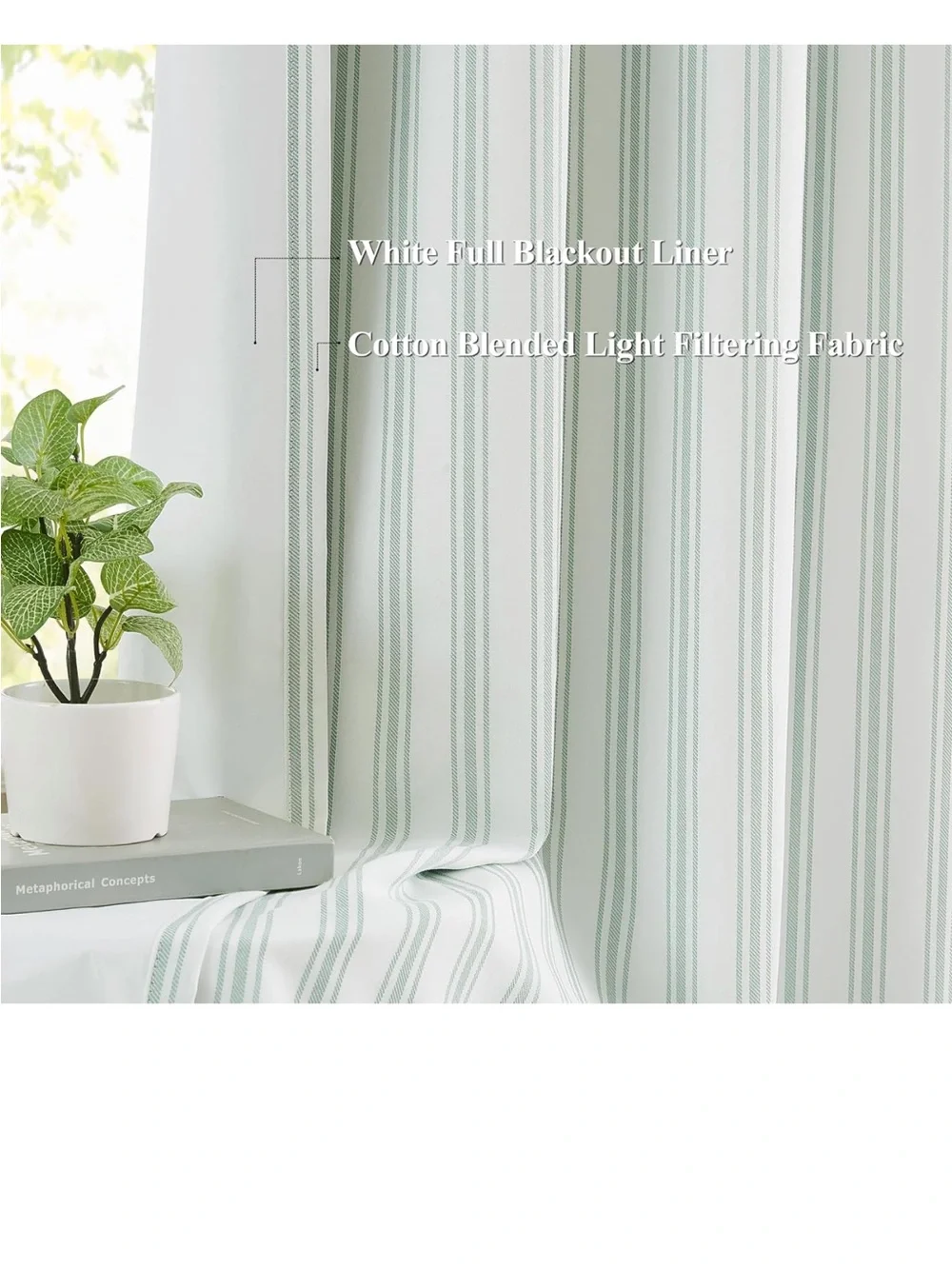 Striped Green White Window Cotton Curtains - Home Accents